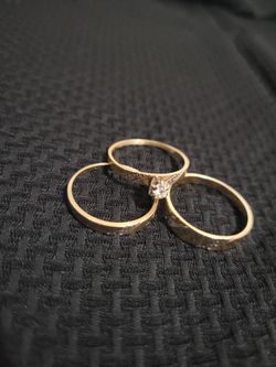 Gold Engagement and Wedding Ring Set