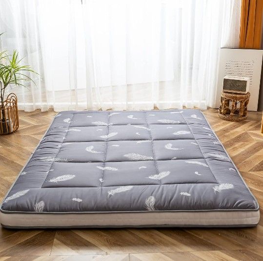 YOSHOOT 6 Inch Extra Thick Japanese Futon Floor Mattress, Foldable Tatami Pad Mattress For Adults And Guests, Twin, Grey Feather