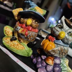 Limited Edition Hand Painted Fitz & Floyd Owl Salt And Pepper Shakers Set