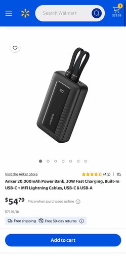 Anker 20,000mAh Power Bank, 30W Fast Charging, Built-In USB-C + MFi Lightning Cables, USB-C & USB-A