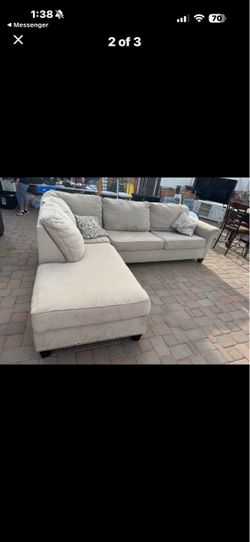 Beige, L shaped couche
