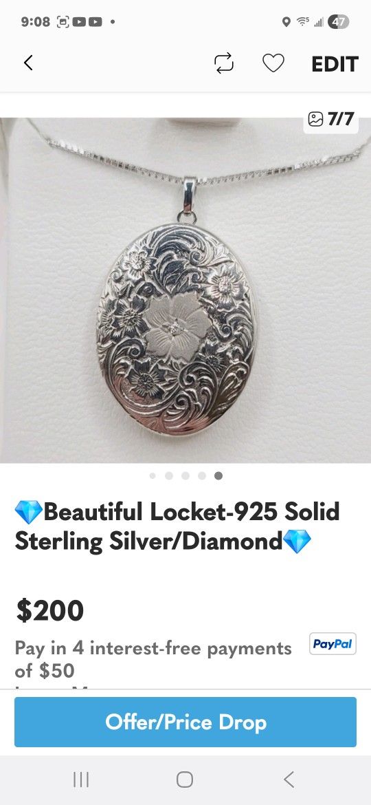 Beautiful! 925 Solid Sterling Silver & Diamond Locket