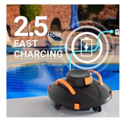 Cordless Robotic Pool Cleaner, Lasts 110 Min, Smart Sensor, Automatic Vacuum for Above-Ground Pools up to 914 Sq.ft, Portable