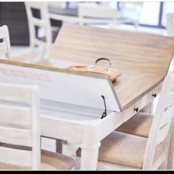 White/ Light Brown Dining Table, Chairs And Bench👉 Lift Top Storage, 2 Drawers🤩 Dining Room Set 💥 Brand New ✅