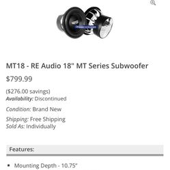 RE MT 18” Subwoofer