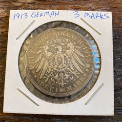1913 silver German 3 marks 