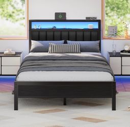 Full Size Bed Frame with Charging Station
