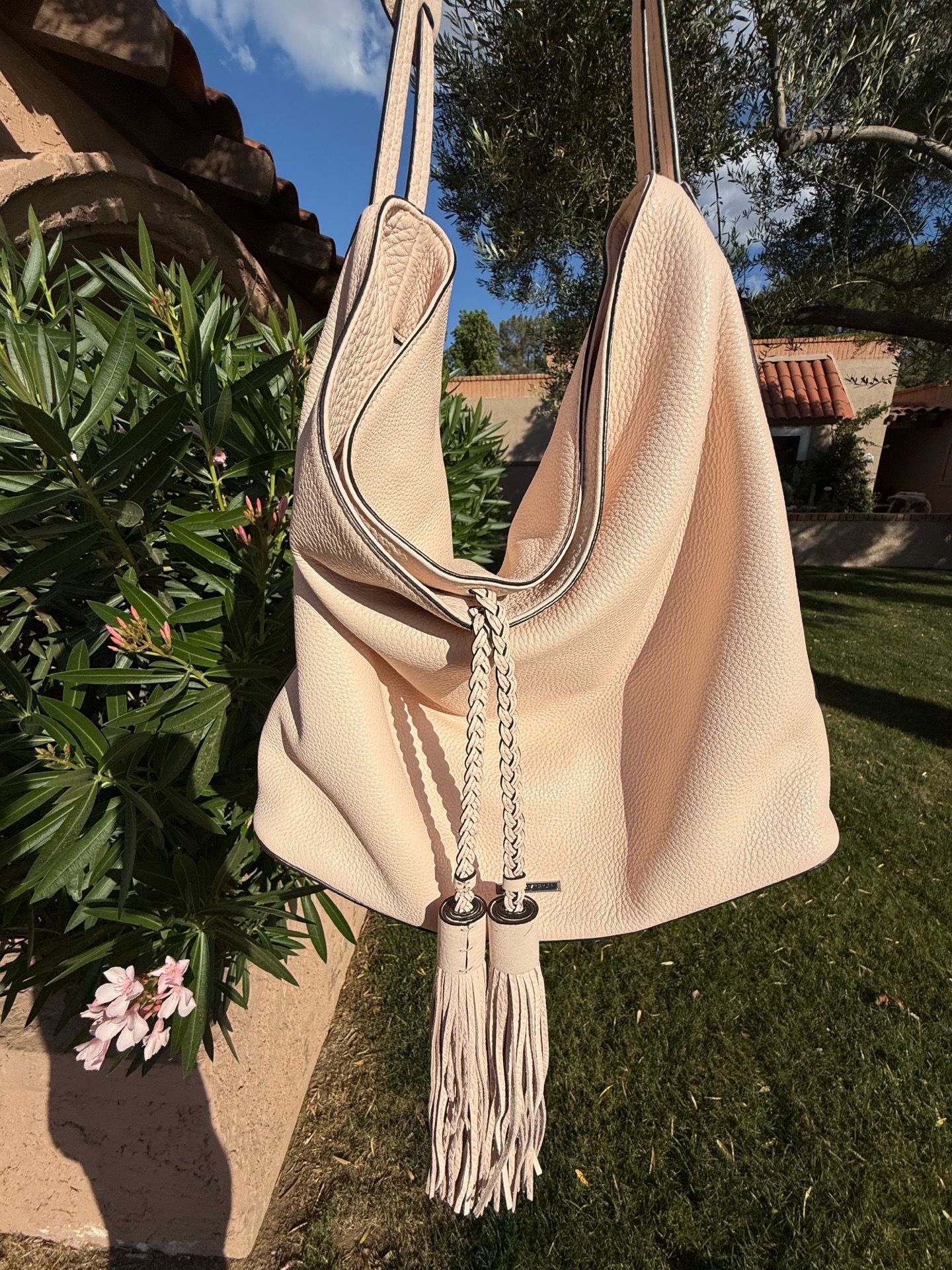 Rebecca Minkoff Blush Cream Leather Tassel Hobo Bag