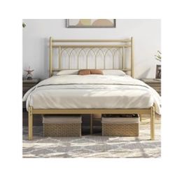 Full Size Gold Metal Platform Bed 