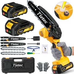 Tietoc Mini Cordless Chainsaw, 6 Inch Handheld Chain Saw With Security Lock 