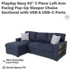 Playday Navy 93'' 2 Piece Left Arm Facing Pop-Up Sleeper Chaise Sectional