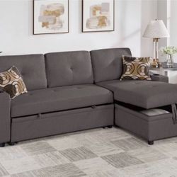 2-pc Sectional Sofa Pull- Out Bed With Storage Chaise 