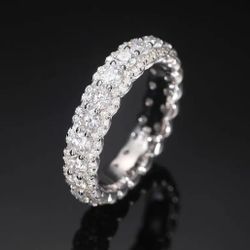 925 Sterling Silver Sparkling Moissanite Band Ring  Size  7 or 8