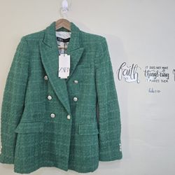 ZARA Green Tweed Blazer – Size Small – New With Tags