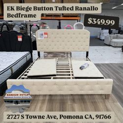Beige EK Tufted Bed Frame / Floor Headboard – $349.99 Floor Model
