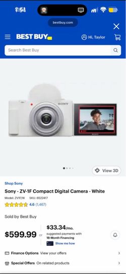 Sony ZV-1F Compact Digital Camera White