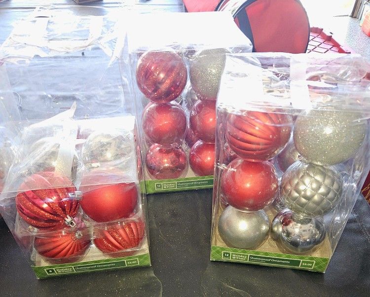 Christmas Ornaments Assorted Silver And Red 3 Inches