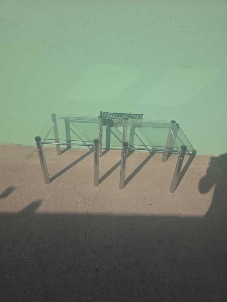 Chrome Glass End Tables Set