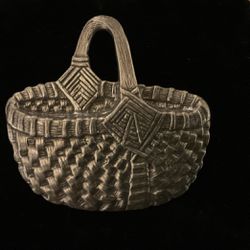 Vintage Pewter Basket Brooch