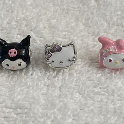 Hello Kitty And Friends 925 Sterling Silver 3pc Charm Set: Hello Kitty, MyMelody, Kuromi