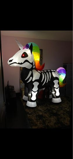 New Holidayana 8 ft Huge Inflatable Skeleton Rainbow Unicorn Horse
