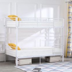 White Steel Twin Bunk Bed