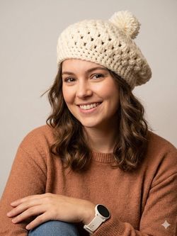 Ivory Knit Beret with Pom-Pom Women's One Size Solid Casual (CODE0170)
