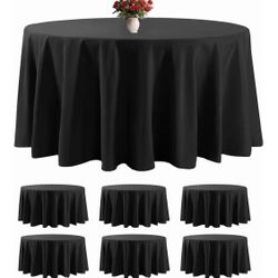 6 Pack Black Round Tablecloths 132 Inches Table Cloth Stain and Wrinkle Resistant