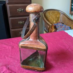 Vintage Leather Wrapped Italian Wine Decanters 