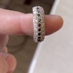 10K White Gold Band Ring with 79 Black and White Natural REAL Diamonds