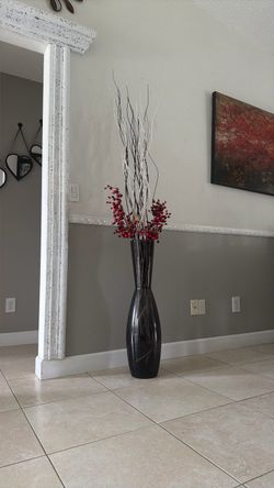 Tall Black Floor Vase with Decorative Branches