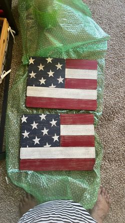 Rustic Wooden American Flag Wall Decor Set of 2