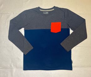 Eddie Bauer Boys Territory Long-Sleeve Pocket Tee, Blue/Gray/Red, Size M (10/12)