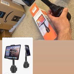 Tablet Holder for Car, iPad & iPhone Car Mount Adjustable Height, Cup Holder Tab & Phone Holder for Car/Truck, Compatible with 4.7-13" iPad, iPhone, C