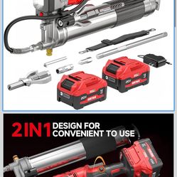Alloyman 2-in-1 Electric Grease Gun Kit, Upgraded 12,000 PSI,2×4000mAh Batteries,Built for Farmers, Mechanics & Truckers,5.3 oz/min, 39.4” Long Hose& 