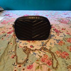 Black Quilted Crossbody Bag with Gold Chain