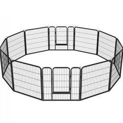 Black 12 Panels Metal Dog Playpen, 0.59" L X 32" W X 32" H