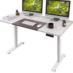 Height Adjustable Electric Standing Desk, 55 x 28 Inches Stand Up Desk, Sit Stand Home Office Desk Computer Workstation with T-Shaped Metal Bracket (W