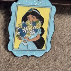 Disney Princess Jasmine Floral Glittery Portrait Enamel Metal Pin Blind Box Series 