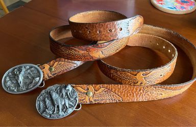 D Bell leather belts w/Brass Buckles