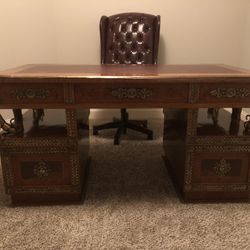 Custom Executive Desk With Brass Lion Accents