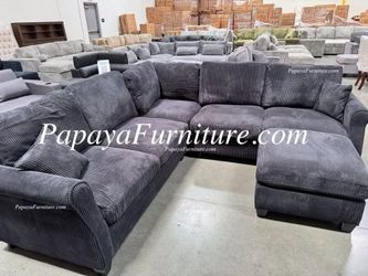 NEW Black Sectional Sofa and Ottoman Set Seccional Fabric L Shape Corner Big Furniture SALE Modern Couch Warehouse Soft Fabric Ashley Style Designer