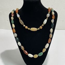 Lot of 2 Vintage 1960's Semi-Precious Polished Stone Beggar Bead Necklace ~ NICE