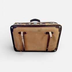 Vintage Canvas & Leather Suitcase - 1930s