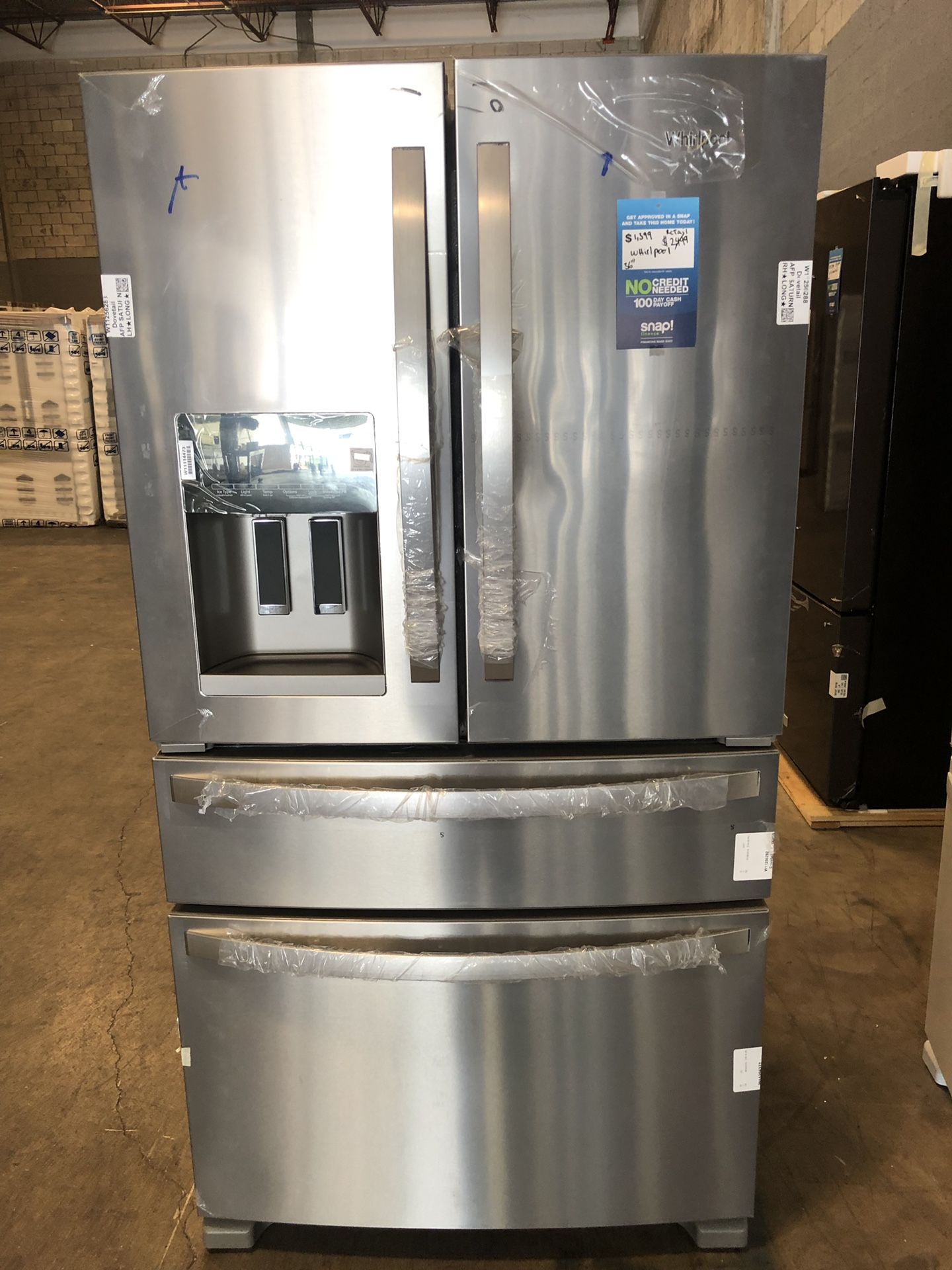 Whirlpool 25 cu. ft. French Door Refrigerator Fingerprint Resistant Stainless Steel take home with 1 year warranty $39 down EZ financing available