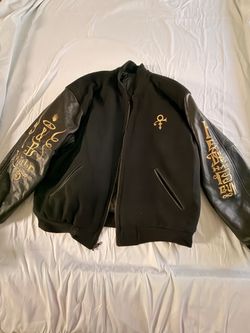 Prince Symbol Varsity Jacket with Leather Sleeves