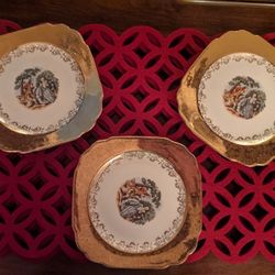 (3) Vintage 22 Karat Gold Atlas Fine China Plates
