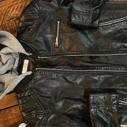 H&M Boys Faux Leather Jacket With Detachable Hood