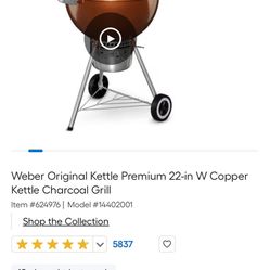 Weber Copper Kettle Charcoal Grill- Excellent Condition. Estate Sale