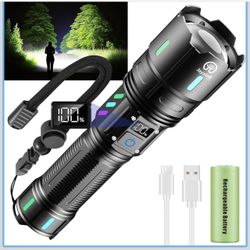 Rechargeable Flashlights High Lumens, 20000 Lumen Flashlight High Powered 5000 mAh Battery with LCD Display, 5 Light Modes, Zoomable, IP67 Waterproof,